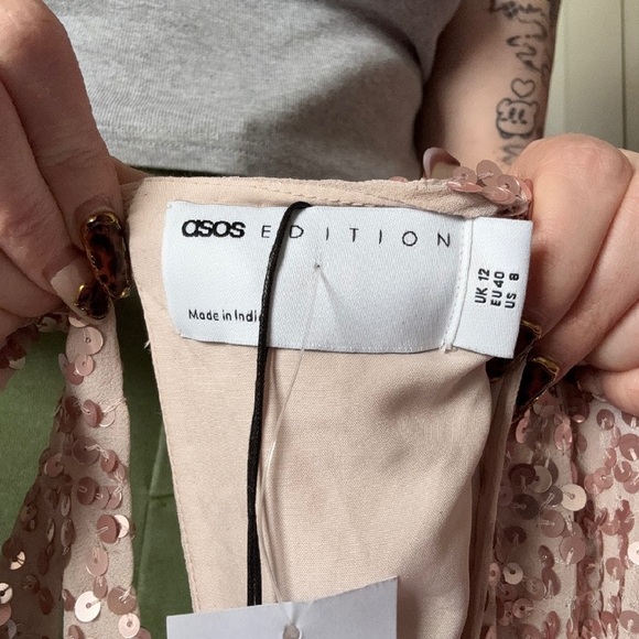 ASOS EDITION NWT frill sequin smock mini dress in blush SMALL - Picture 4 of 5